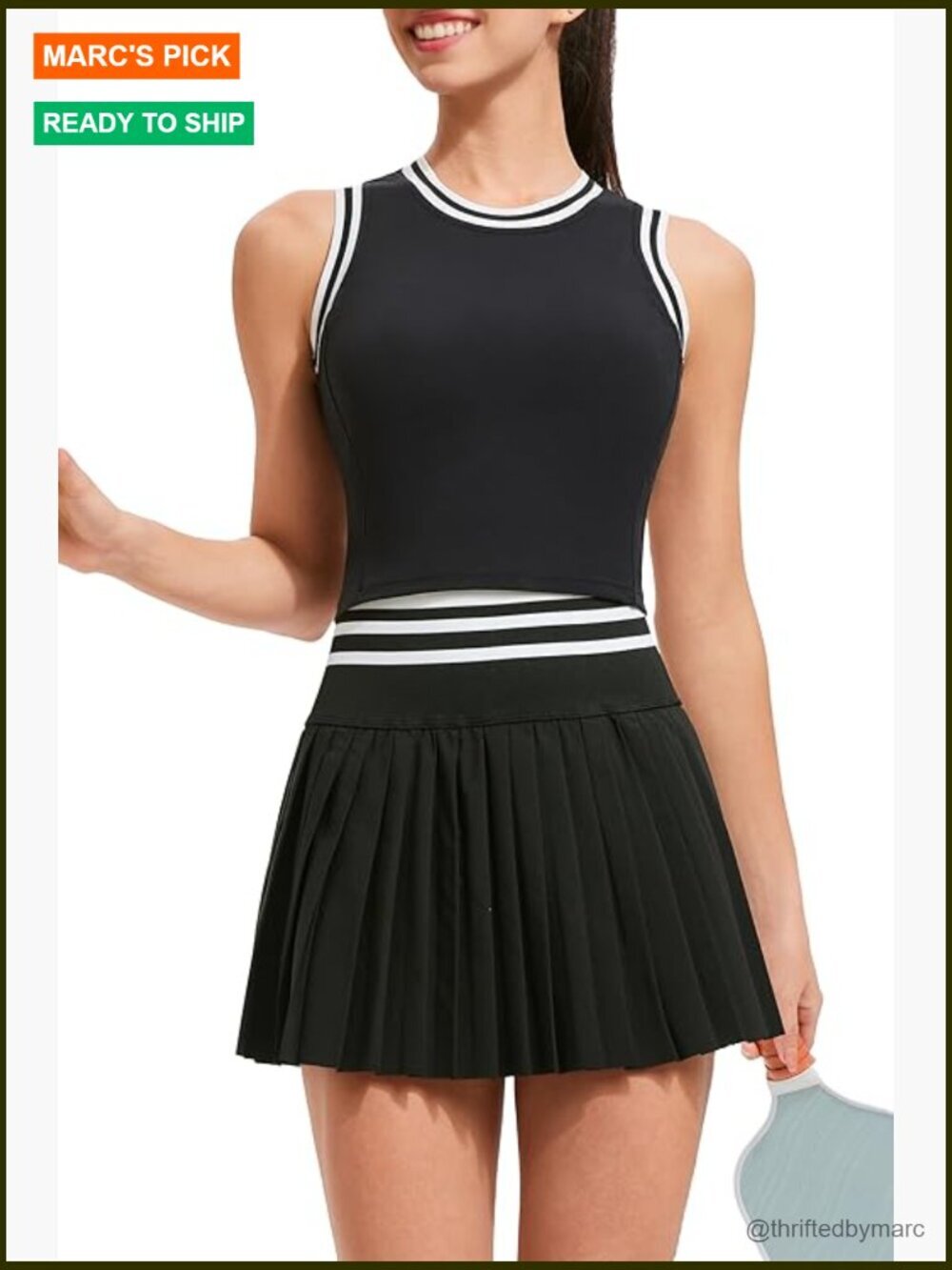 High Waisted Pleated Tennis Skirt Set with Built-in Bra and Pockets